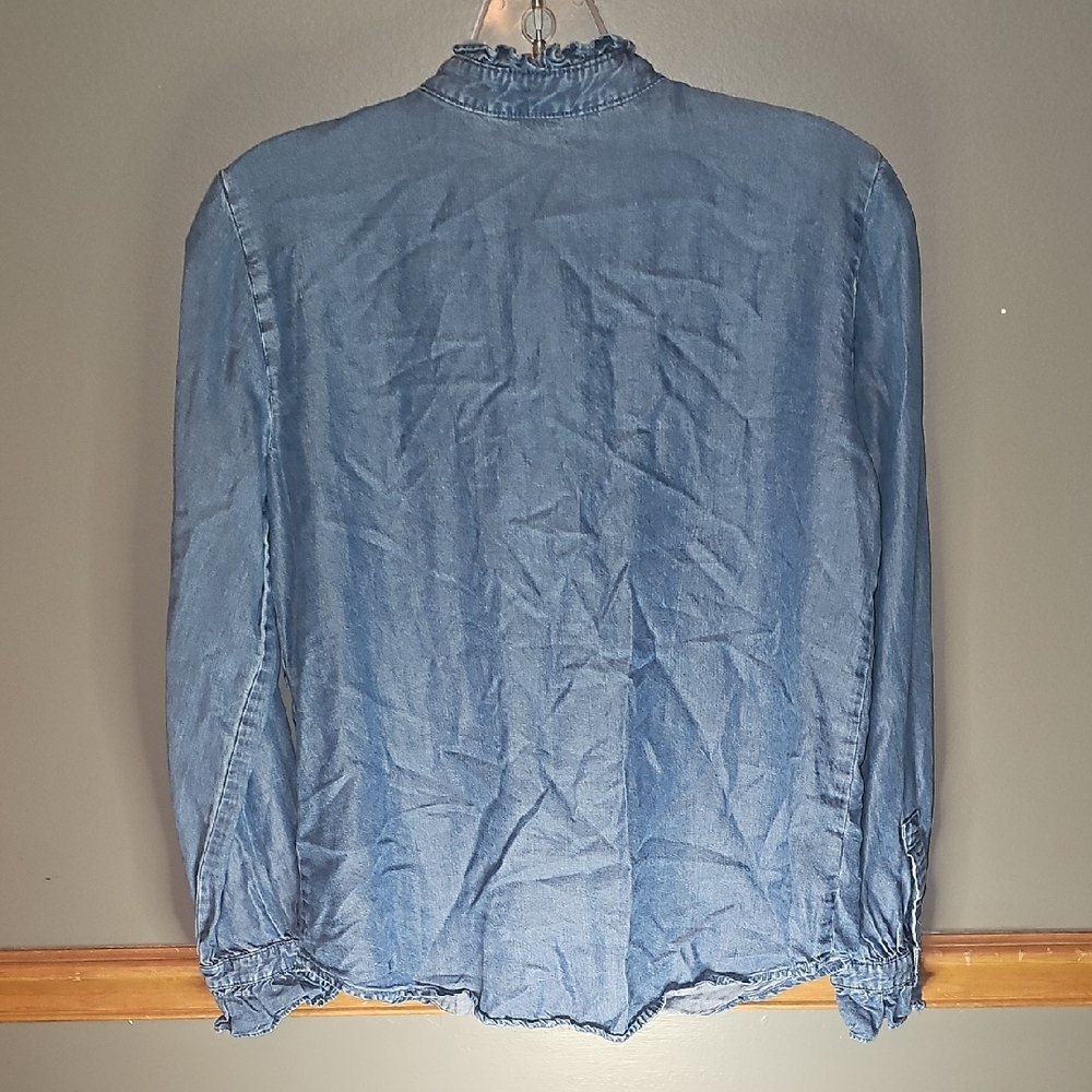 Ann Taylor Indigo Denim Blouse with Bow Tie - Picture 3 of 4